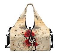 Dserfgiu Borsa da palestra da donna con scomparto per scarpe, tasche per riporre oggetti bagnati e asciutti, borsone da viaggio, tappetino da yoga portatile, Rosa Nota Musicale, Misura unica