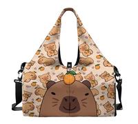 Dserfgiu Borsa da palestra da donna con scomparto per scarpe, tasche per riporre oggetti bagnati e asciutti, borsone da viaggio, tappetino da yoga portatile, Capibara Arancione, Misura unica