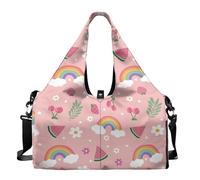 Dserfgiu Borsa da palestra da donna con scomparto per scarpe, tasche per riporre oggetti bagnati e asciutti, borsone da viaggio, tappetino da yoga portatile, Fragola Anguria Arcobaleno, Misura unica