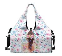 Dserfgiu Borsa da palestra da donna con scomparto per scarpe, tasche per riporre oggetti bagnati e asciutti, borsone da viaggio, tappetino da yoga portatile, Ragazza & Rosa Farfalla, Misura unica