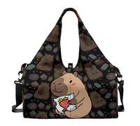 Dserfgiu Borsa da palestra da donna con scomparto per scarpe, tasche per riporre oggetti bagnati e asciutti, borsone da viaggio, tappetino da yoga portatile, Capibara Fragola, Misura unica
