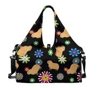 Dserfgiu Borsa da palestra da donna con scomparto per scarpe, tasche per riporre oggetti bagnati e asciutti, borsone da viaggio, tappetino da yoga portatile, Capibara & Fiore, Misura unica