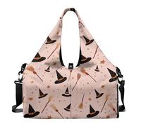 Dserfgiu Borsa da palestra per Halloween da donna con scomparto per scarpe, tasche per riporre oggetti bagnati e asciutti, borsone da viaggio per tappetino da yoga portatile, Halloween Cappello Scopa