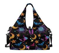 Dserfgiu Borsa da palestra per Halloween da donna con scomparto per scarpe, tasche per riporre oggetti bagnati e asciutti, borsone da viaggio per tappetino da yoga portatile, Haloween Pipistrello