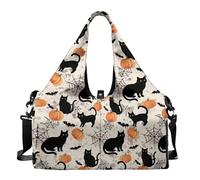 Dserfgiu Borsa da palestra per Halloween da donna con scomparto per scarpe, tasche per riporre oggetti bagnati e asciutti, borsone da viaggio per tappetino da yoga portatile, Gatto di Halloween Zucca