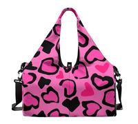 Dserfgiu Borsone da donna con scomparto per scarpe, tasche per riporre oggetti bagnati e asciutti, borsone da viaggio, tappetino da yoga, borsa da allenamento portatile, Cuore rosso rosa, Misura unica