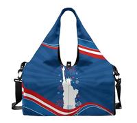 Dserfgiu Borsone da viaggio con bandiera americana con scomparto per scarpe, borsa da palestra da uomo patriottica, tappetino da yoga, borsa sportiva portatile, Statua della Libertà Bandiera degli