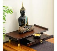 DSEWTEZXI Altare Buddhista Da Tavolo Per Statue Di Buddha, Per Templi, Chiese E Santuari, Per Meditazione, Con Strumenti E Statue Buddhiste, Color Marrone, 40cm/15in