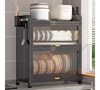 DSEWTEZXI Due ripiani Mobiletto scolapiatti per cucina appoggio, Appoggio mobiletto scola piatti Con vaschetta raccogli gocce, Grande capacità scolapiatti organizer cucina.(Black,45 * 28.5 * 61.5cm)