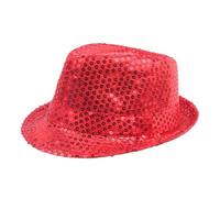 DSFDFDG Cappello A Bombetta Con Paillettes Da Ballo Bordo Arrotolato Scintillante Jazz Perline For Performance Magiche Sul Palco(Red)