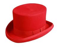 DSFDFDG Cappello a Cilindro Piatto da Uomo in Lana Mago Versatile con Cinturino a Gentiluomo Elegante(Red,56-58cm)