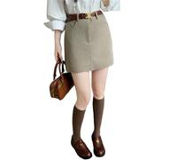DSFDFDG Corduroy Bodycon Skirt for Women Spring Summer High-Waisted Slimminga Flattering Anti-Exposure Midi(Khaki,L)