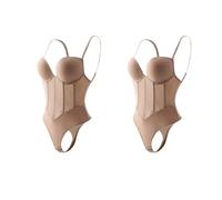 DSFDFDG Corsetto Intimo di grandi dimensioni Retratto Abito da sera stretto da sposa Intimo modellante senza schienale Body modellante sexy Sling Body intero(Beige2PCS,XXL)