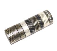 dsfen 10 Rotoli Washi Tape Set,Glitter Foglia Oro Nero Masking Nastro Adesivo Decorativo,per DIY, Artigianato, Confezione Regalo, Scrapbook,15Mm * 5M
