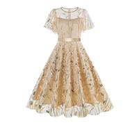 DSFIHJO Abito da Sera Vintage con Paillettes, Elegante Abito da Festa in Tulle Ricamato, da Donna, retrò, Rockabilly(Beige,XXL)