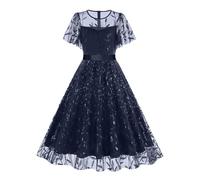 DSFIHJO Abito da Sera Vintage con Paillettes, Elegante Abito da Festa in Tulle Ricamato, da Donna, retrò, Rockabilly(Deep Blue,XXL)