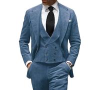 DSFIHJO Abito da testimone Completo da uomo 3 pezzi in velluto a coste, blazer, gilet e pantaloni for eventi aziendali, matrimoni, banchetti feste Abito completo uomo(Summer blue,M(US38)(EU48))