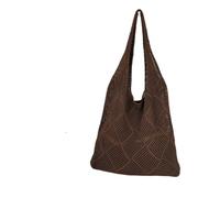 DSFIHJO Borsa da Spiaggia Borsa a tracolla da donna in tessuto dal design cavo alla moda a viaggio estiva di grande capacità lavorata a maglia per le Vacanze(Coffee)