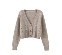 DSFIHJO Cardigan Corto da Donna Maglione Lavorato a Maglia Intrecciato a Maniche Lunghe con Scollo a V, for Autunno e Inverno, for tenersi al Caldo(Apricot)