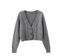 DSFIHJO Cardigan Corto da Donna Maglione Lavorato a Maglia Intrecciato a Maniche Lunghe con Scollo a V, for Autunno e Inverno, for tenersi al Caldo(Gray)