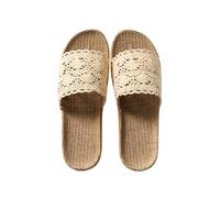 DSFIHJO Ciabatte Paglia Donna Ciabatte da donna in lino con lacci, sandali da casa in erba intrecciata, comode e leggere, fatte a mano(Beige,37-38)