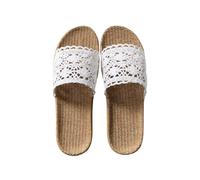 DSFIHJO Ciabatte Paglia Donna Ciabatte da donna in lino con lacci, sandali da casa in erba intrecciata, comode e leggere, fatte a mano(White,35-36)