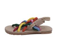 DSFIHJO Ciabatte Paglia Donna Sandali vintage da donna, con punta aperta, in corda color arcobaleno, fatti a mano, con cinturino incrociato, scarpe di paglia(Coloured,39)