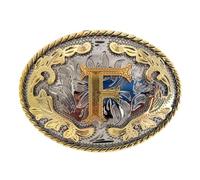 DSFIHJO Fibbia Cintura 2 pezzi Western 26 lettere iniziali ABC a Z Cowboys Rodeo Oro Argento Ovale Cowgirls Fibbia for cintura for uomo e donna(Color-F)