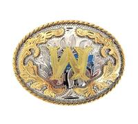 DSFIHJO Fibbia Cintura 2 pezzi Western 26 lettere iniziali ABC a Z Cowboys Rodeo Oro Argento Ovale Cowgirls Fibbia for cintura for uomo e donna(Color-W)
