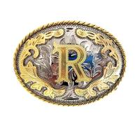DSFIHJO Fibbia Cintura 2 pezzi Western 26 lettere iniziali ABC a Z Cowboys Rodeo Oro Argento Ovale Cowgirls Fibbia for cintura for uomo e donna(Color-R)