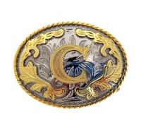 DSFIHJO Fibbia Cintura 2 pezzi Western 26 lettere iniziali ABC a Z Cowboys Rodeo Oro Argento Ovale Cowgirls Fibbia for cintura for uomo e donna(Color-C)