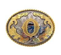 DSFIHJO Fibbia Cintura 2 pezzi Western 26 lettere iniziali ABC a Z Cowboys Rodeo Oro Argento Ovale Cowgirls Fibbia for cintura for uomo e donna(Color-O)