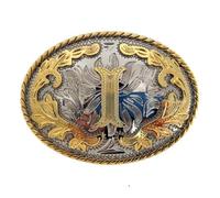 DSFIHJO Fibbia Cintura 2 pezzi Western 26 lettere iniziali ABC a Z Cowboys Rodeo Oro Argento Ovale Cowgirls Fibbia for cintura for uomo e donna(Color-I)
