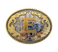 DSFIHJO Fibbia Cintura 2 pezzi Western 26 lettere iniziali ABC a Z Cowboys Rodeo Oro Argento Ovale Cowgirls Fibbia for cintura for uomo e donna(Color-E)