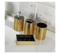 DSFIHJO Set di Dispenser di Sapone Set di 4 Accessori da Bagno in Plastica Portaspazzolino, Dispenser for Dentifricio, Portasapone Set Bagno Porta Sapone e spazzolini(Gold)