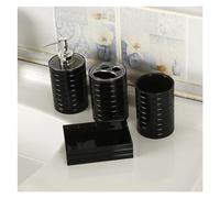 DSFIHJO Set di Dispenser di Sapone Set di 4 Accessori da Bagno in Plastica Portaspazzolino, Dispenser for Dentifricio, Portasapone Set Bagno Porta Sapone e spazzolini(Black)