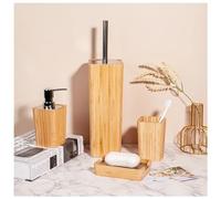 DSFIHJO Set di Dispenser di Sapone Set di Accessori da Bagno in Legno bambù Dispenser Sapone Bicchiere Portasapone Set Bagno Porta Sapone e spazzolini(4 PCS Set)