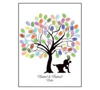 DSFVERVD Albero di Impronte digitali di Matrimonio Fingerprint DIY Tree | Sposa E Sposo Silhouette Libro Degli Ospiti Di Matrimonio Pittura(Color015,40x60cm)