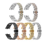 DSHDFJ Cinturino in acciaio inox Compatibile con Fitbit Carica 4 3 2 Band Metal Seven-Beaks Bands Watchband Compatibile con la carica Fitbit 2 3/3 Se. Braccialetto Correa.(Gold)