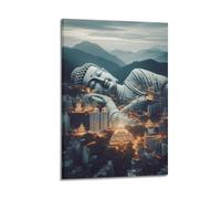 DSJXJZ Poster da parete su tela con Buddha disteso e religioso, magnifico Buddha e città, decorazione moderna per camera da letto, 60 x 90 cm