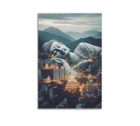 DSJXJZ Poster da parete su tela con Buddha disteso e religioso, magnifico Buddha e città, decorazione moderna per camera da letto, 60 x 90 cm