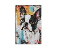 DSJXJZ Poster da parete su tela con vivace ritratto astratto di un Boston Terrier con colori vivaci, decorazione moderna per la camera da letto, 20 x 30 cm