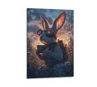 DSJXJZ Poster decorativo da parete in stile steampunk, coniglio con occhiali che si gode un momento al crepuscolo, decorazione moderna per la camera da letto, 60 x 90 cm