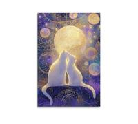 DSJXJZ Poster decorativo da parete su tela con gatti bianchi sotto il cielo stellato, decorazione moderna per la camera da letto, 40 x 60 cm