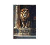 DSJXJZ Poster decorativo da parete su tela con leone maestoso accanto a una colonna ornata in grande ambiente, decorazione moderna per la camera da letto, 60 x 90 cm