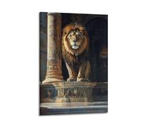 DSJXJZ Poster decorativo da parete su tela con leone maestoso accanto a una colonna ornata in grande ambiente, decorazione moderna per la camera da letto, 60 x 90 cm