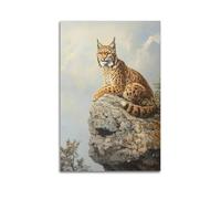 DSJXJZ Poster decorativo da parete su tela con lince seduta su uno sperone roccioso sotto il cielo nuvoloso e decorazione moderna per la camera da letto, 40 x 60 cm