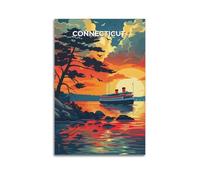 DSJXJZ Poster decorativo da parete su tela con paesaggio del Connecticut e tramonto in città, viaggi negli Stati Uniti, decorazione moderna per camera da letto, 40 x 60 cm