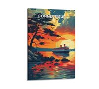 DSJXJZ Poster decorativo da parete su tela con paesaggio del Connecticut e tramonto in città, viaggi negli Stati Uniti, decorazione moderna per camera da letto, 30 x 45 cm