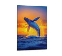 DSJXJZ Poster decorativo da parete su tela con paesaggio fantasy che sputa balena che salta dal mare, decorazione moderna per la camera da letto e la famiglia (50 x 75 cm)